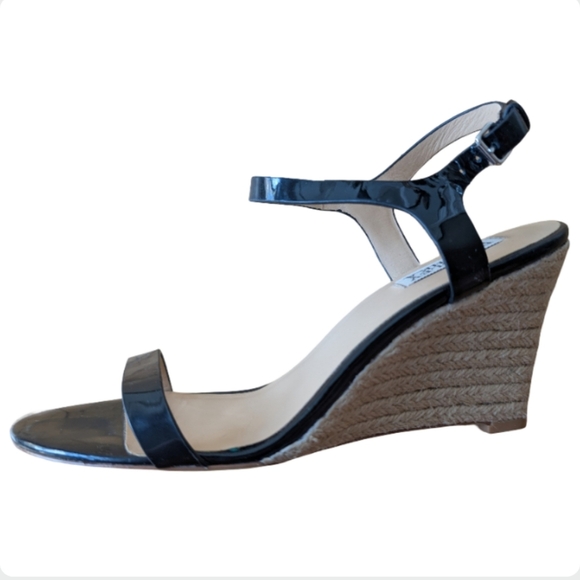 Badgley Mischka Black Patent Leather Espadrille Wedge Sandals Size 8.5 - Picture 9 of 11